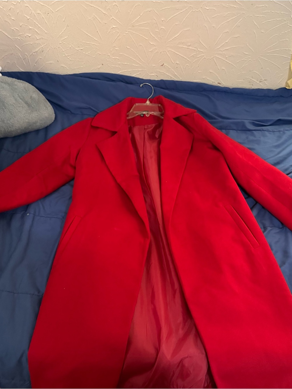 Red Women's Long Wool-Blend Coat